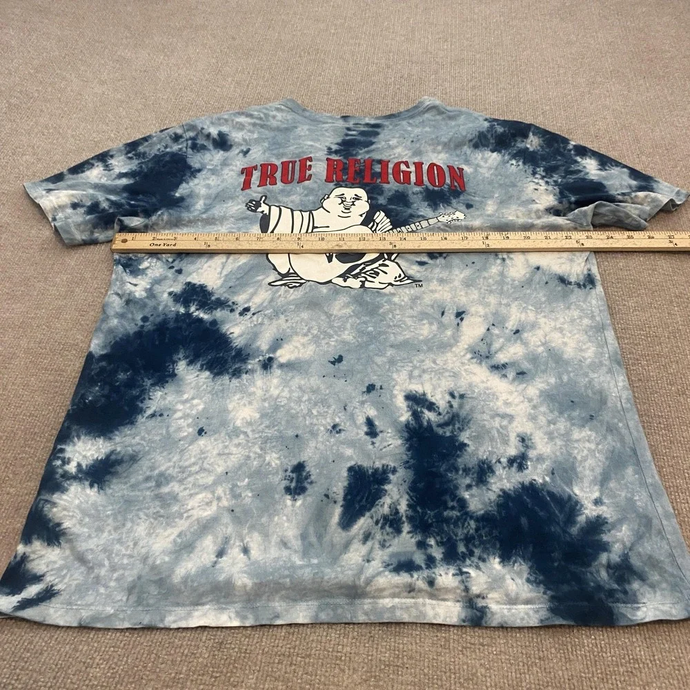True Religion Shirt Mens 2XL Blue Tie Dye Buddha Graphic Fashion Senses Tee